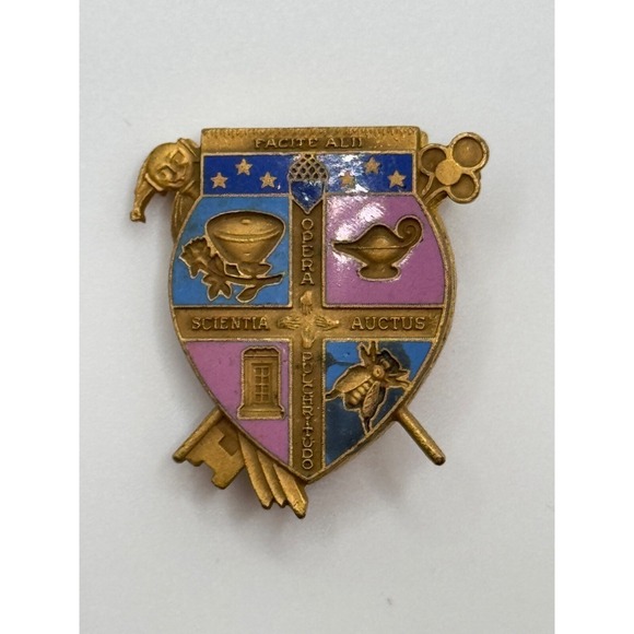 Jewelry - Vintage Fraternity School Opera Scientia Auctus Pulchrituoo Enamel Brooch Pin